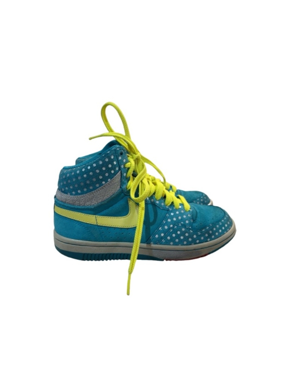 Nike Dunk High GS Polka Dot Teal Neon Yellow Volt Sneakers Youth Size 6Y